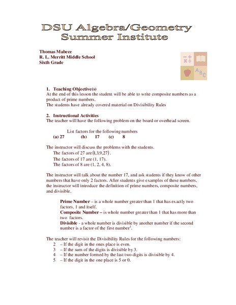 Prime Numbers and Factors Lesson Plan