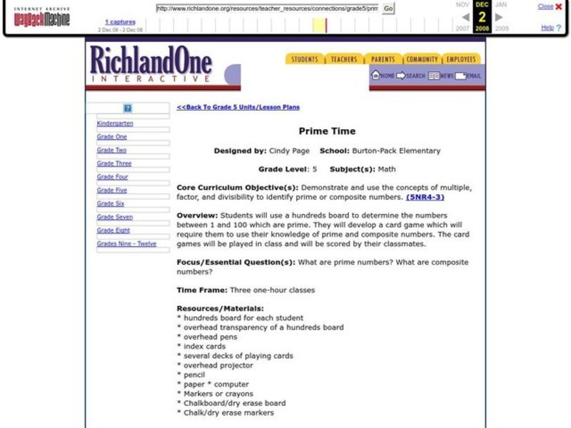 Prime Time Lesson Plan