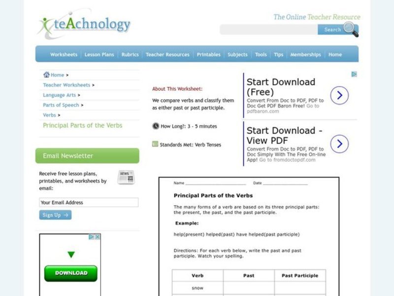 Principal Parts of the Verb Worksheet
