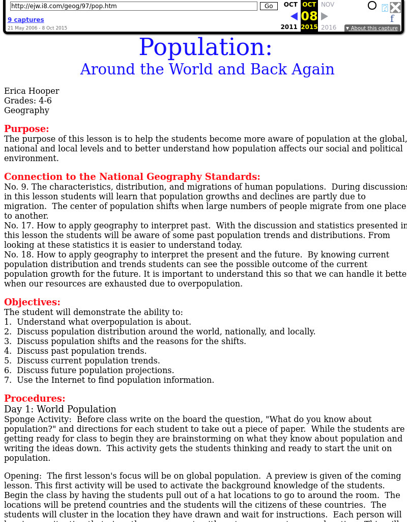 Population: Around the World and Back Again Lesson Plan