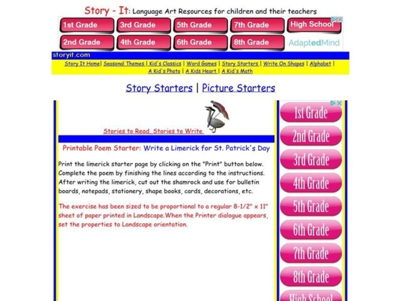 Printable Poem Starter: Write a Limerick for St. Patrick's Day Organizer