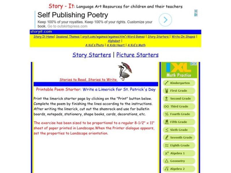 Printable Poem Starter: Write a Limerick for St. Patrick's Day Worksheet