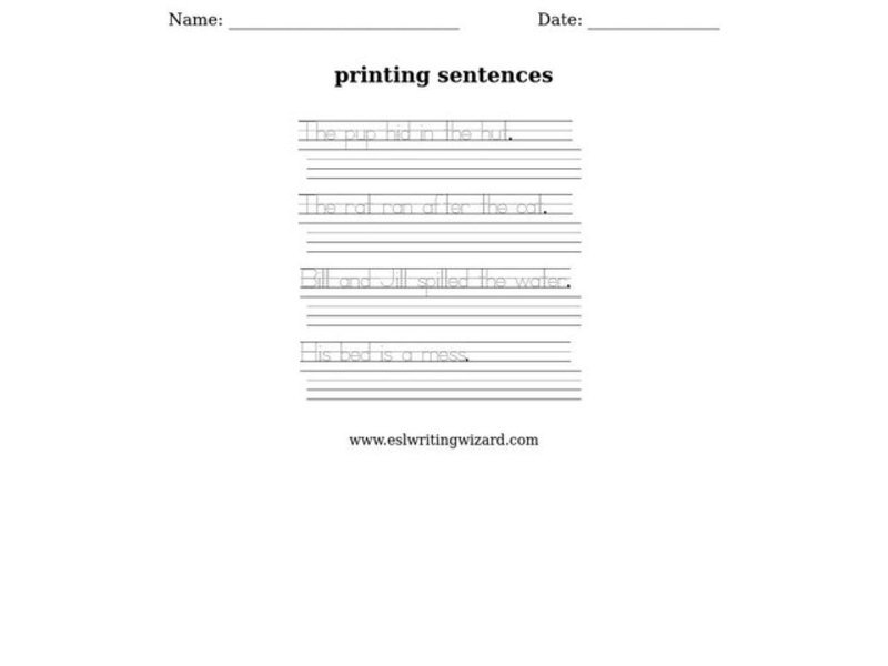 Printing Sentences Worksheet