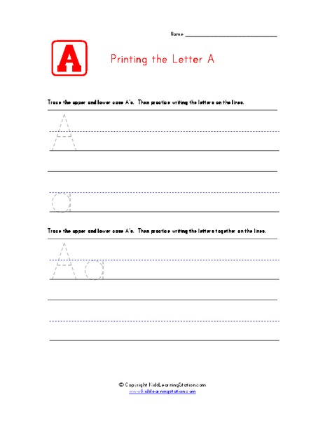 Printing the Letter A Worksheet