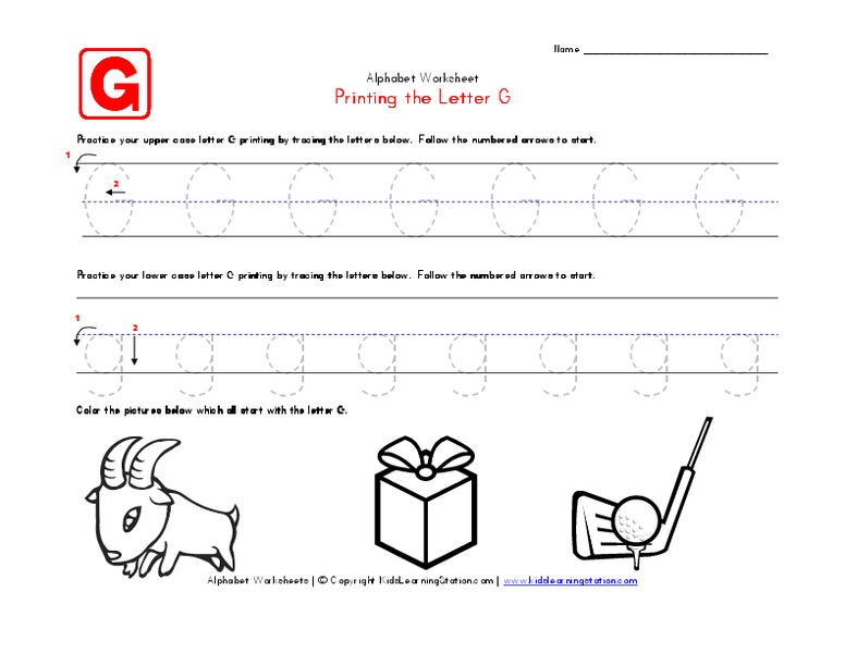 Printing the Letter G Worksheet