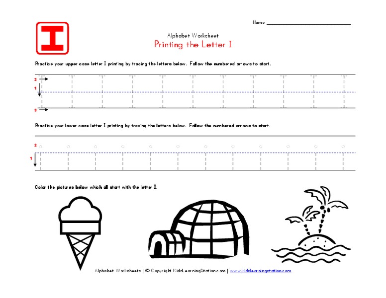 Printing the Letter I Worksheet