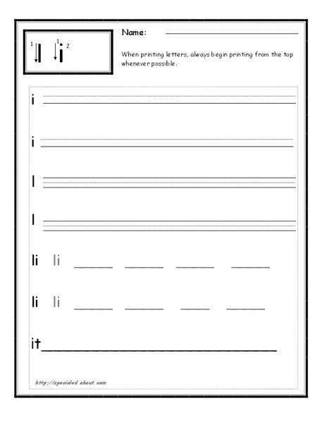 Printing the Letter I Worksheet