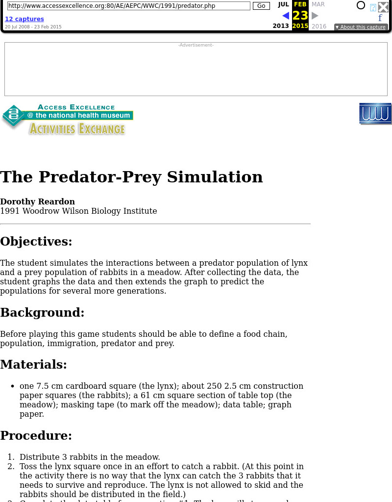 Predator-Prey Simulation Lesson Plan