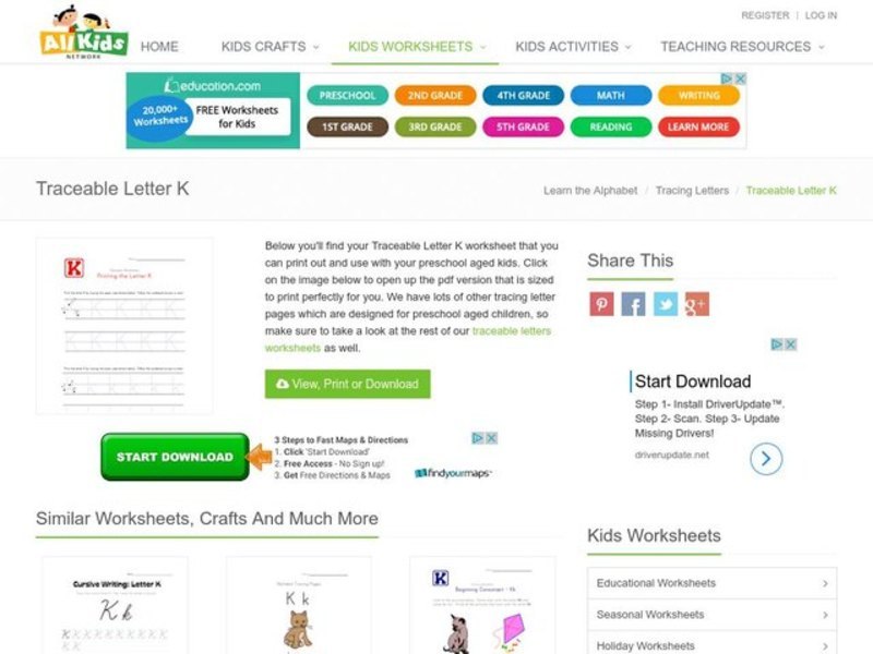 Printing the Letter K Worksheet