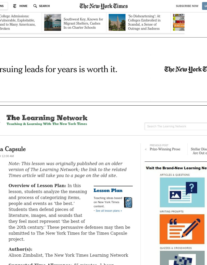 Time in a Capsule Lesson Plan