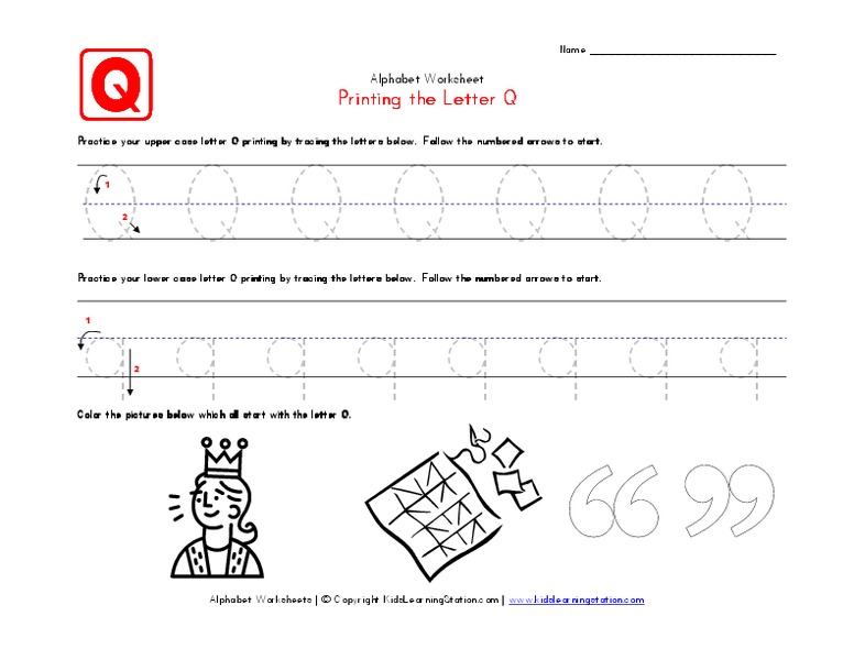 Printing the Letter Q Worksheet