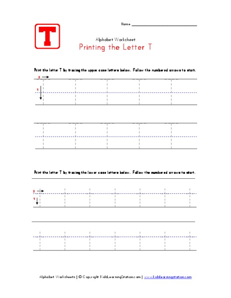 Printing the Letter T Worksheet