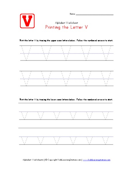 Printing the Letter V Worksheet