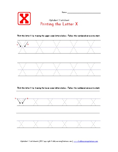 Printing the Letter X Worksheet