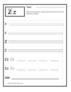Printing the Letter Z Worksheet