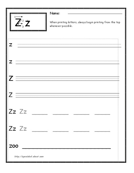 Printing the Letter Z Worksheet