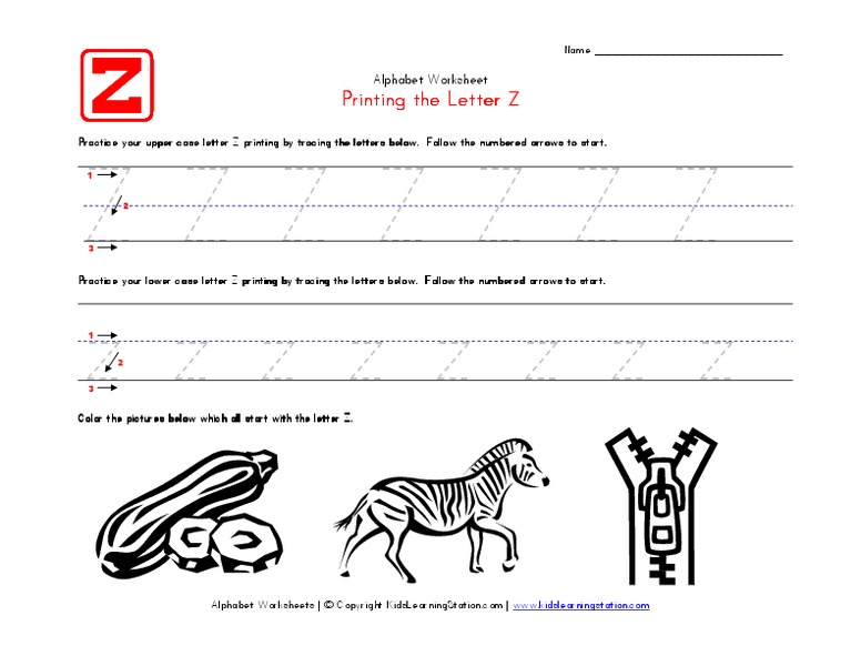 Printing the Letter Z Worksheet