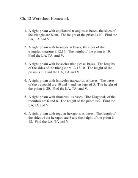 Prisms Worksheet