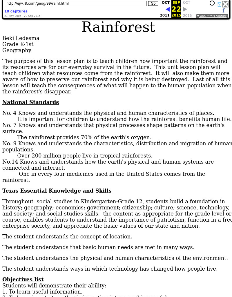 Rainforest Lesson Plan