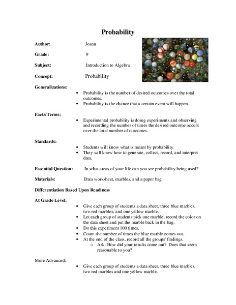 Probability Lesson Plan