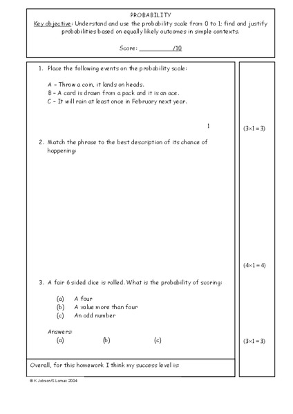 Probability Worksheet