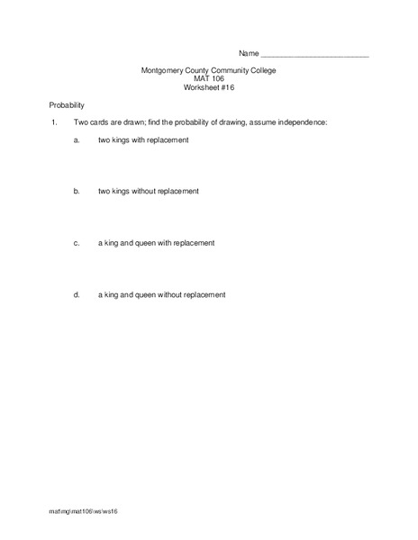 Probability Worksheet