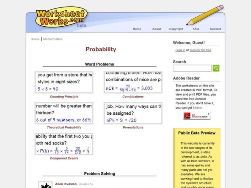 Probability Worksheet