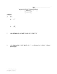 Probability Worksheet