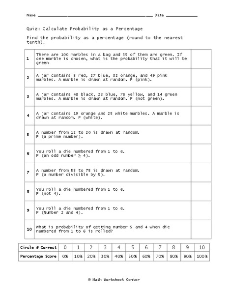 Probability Worksheet