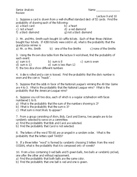 Probability Worksheet