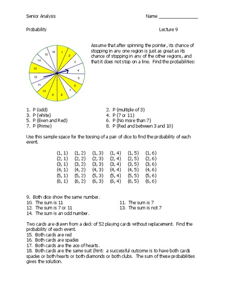 Probability Worksheet