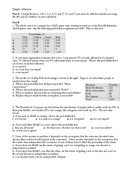 Probability Worksheet