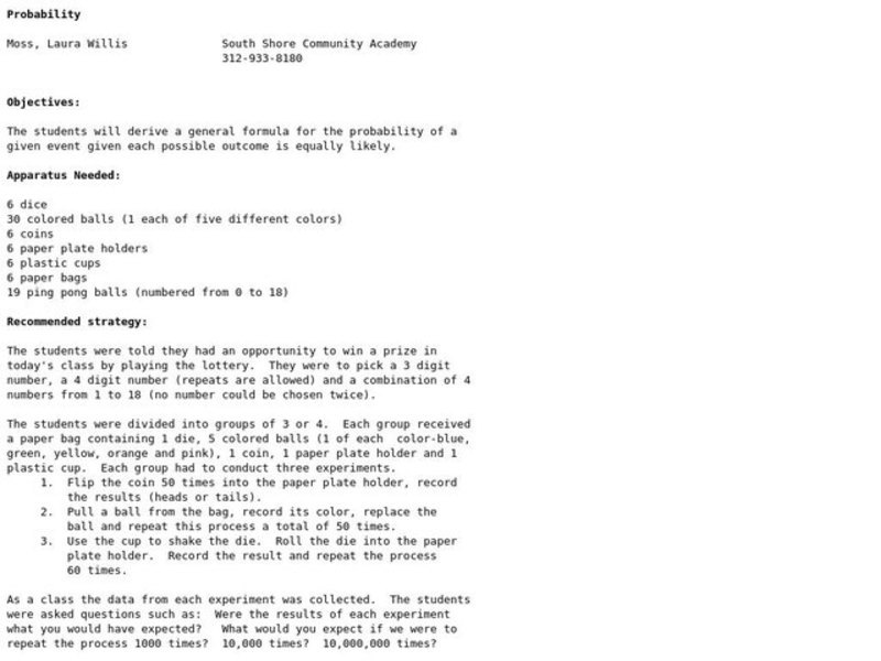 Probability Lesson Plan