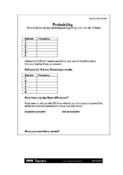 Probability Worksheet