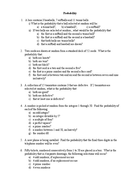 Probability Worksheet