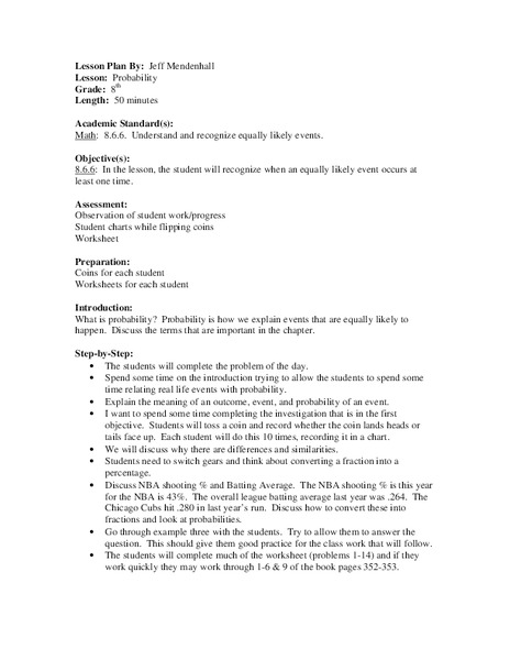 Probability Lesson Plan
