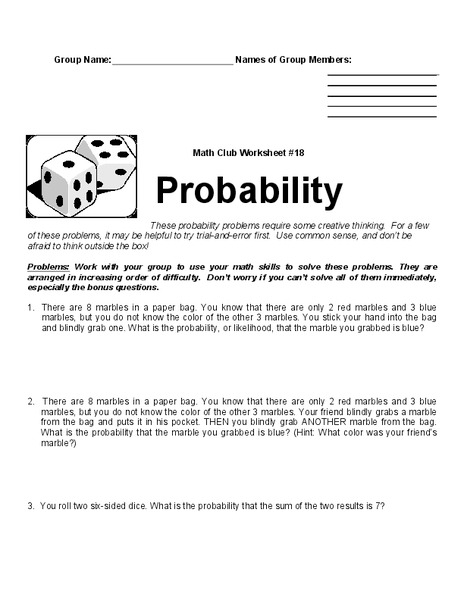 Probability Worksheet