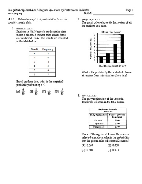 Probability Worksheet