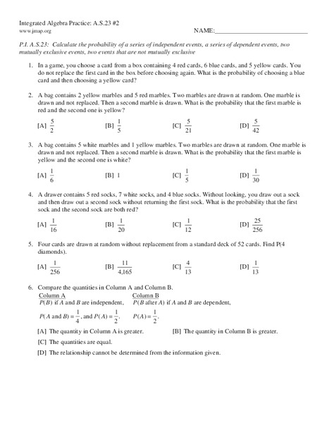 Probability Worksheet