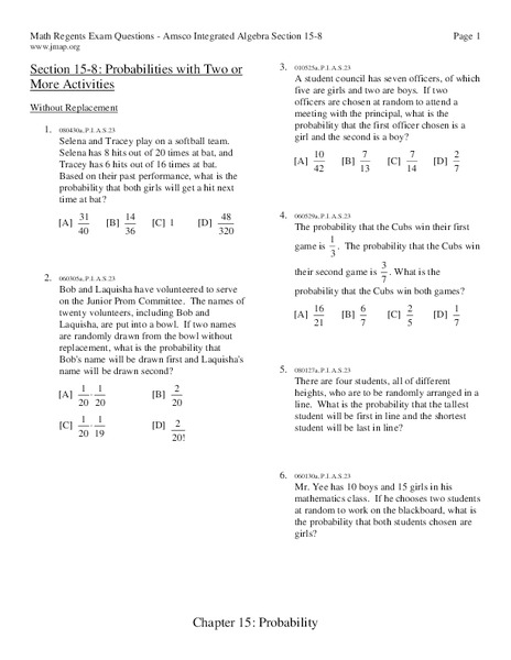 Probability Worksheet