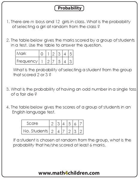 Probability Worksheet