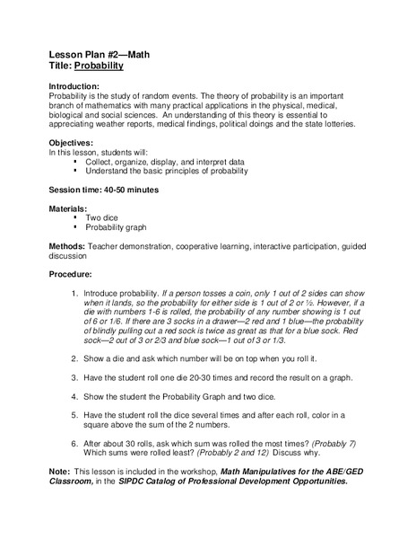 Probability Lesson Plan