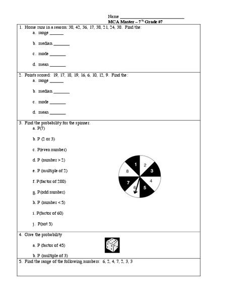 Probability and Statistics Worksheet