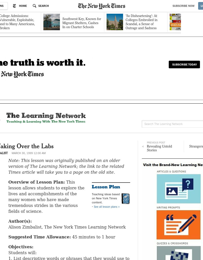 Ladies Taking Over the Labs Lesson Plan