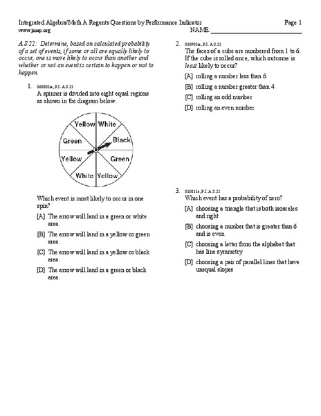 Probability of an Event Occurring Worksheet