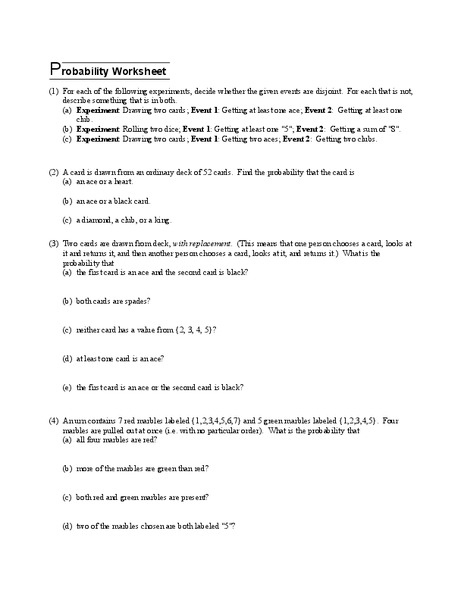 Probability Worksheet Worksheet