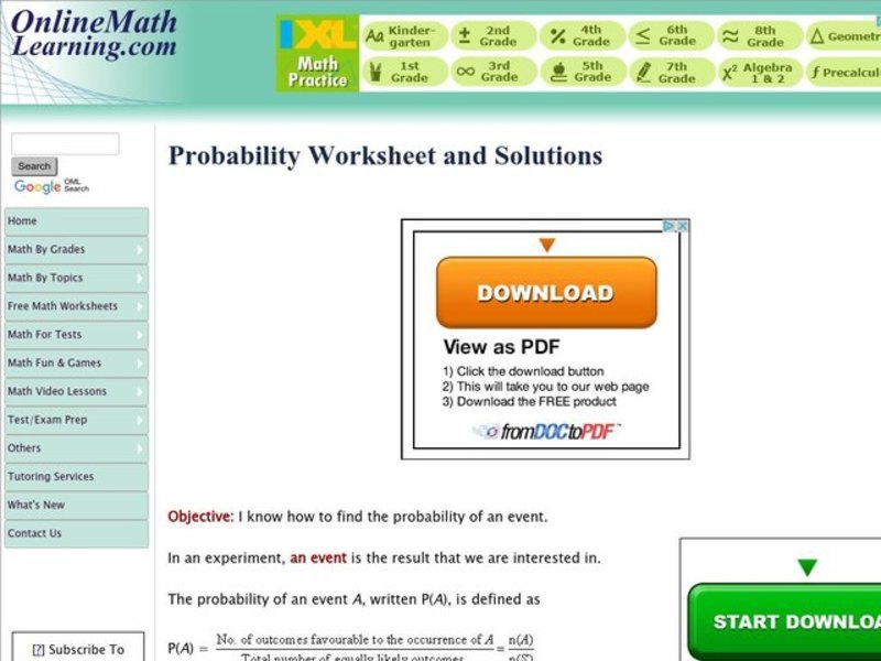 Probability Worksheets Interactive
