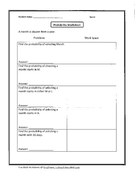 Probability Worksheet Organizer