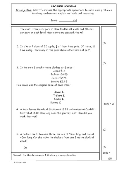 Problem Solving Worksheet