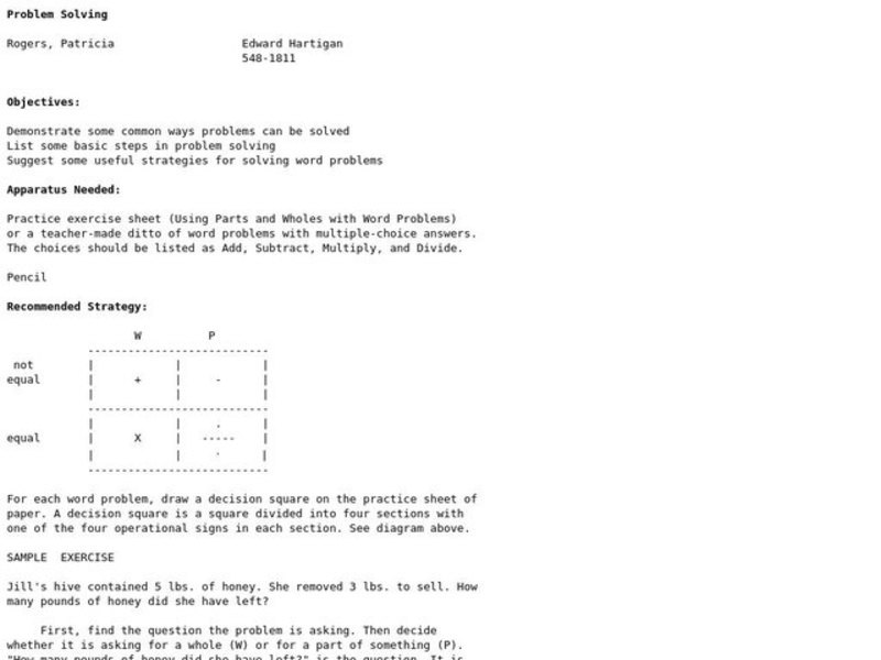 Problem Solving Lesson Plan